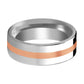 Tungsten Wedding Ring with 14k Rose Gold Stripe Inlay Flat Polished Finish 6mm, 8mm
