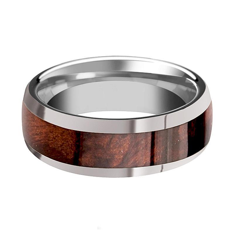 Tungsten Wood Ring - Redwood Inlay - Tungsten Wedding Band - Polished Finish - 8mm - Tungsten Carbide Wedding Ring