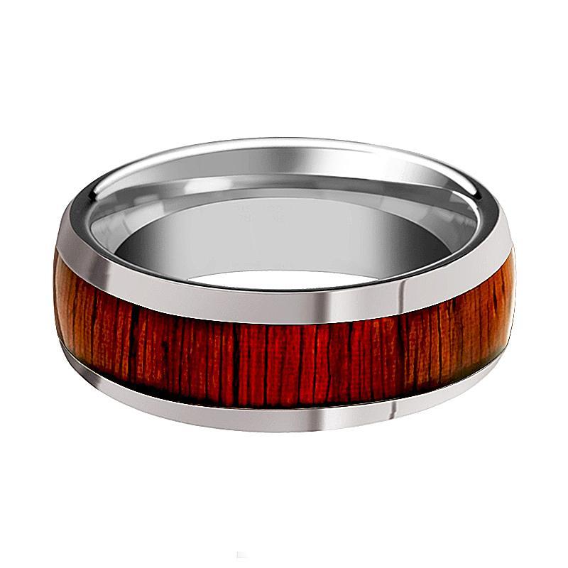 Tungsten Wood Ring - Padauk Wood - Tungsten Wedding Band - Polished Finish - 8mm - Tungsten Wedding Ring