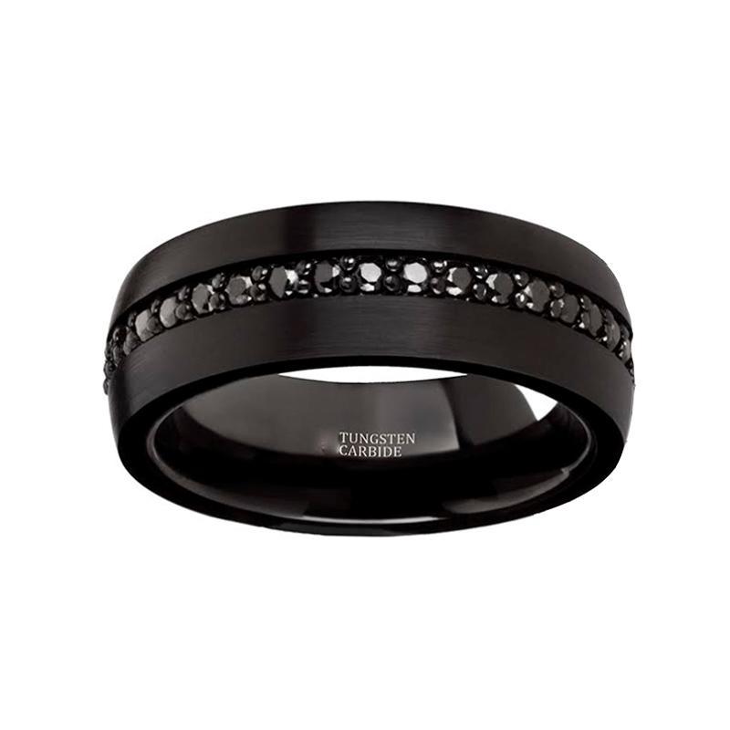 Black Sapphires Wedding Ring - Black Tungsten Ring - Sapphire Tungsten - Domed - Multiple Black Sapphires - Tungsten Wedding Band - 8mm - AydinsJewelry