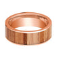 Mens Wedding Band Polished Flat 14k Rose Gold Wedding Ring with Red Oak Wood Inlay  - 8mm - AydinsJewelry