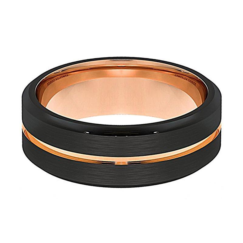 GUARDIAN Rose Gold Ring Grooved Black Tungsten Ring