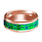 Green & Blue Opal Inlay Beveled Edge Mens Wedding Band 14K Rose Gold Polished Design - AydinsJewelry