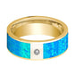 Mens Wedding Band 14K Yellow Gold with Blue Opal Inlay and Diamond Flat Polished Design - AydinsJewelry