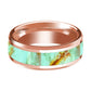 14K Rose Gold Wedding Band Inlaid with Turquoise Stone Beveled Edge Polished Ring - AydinsJewelry