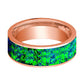 Mens Wedding Band 14K Rose Gold with Emerald Green and Sapphire Blue Opal Inlay Flat Polished Design - AydinsJewelry