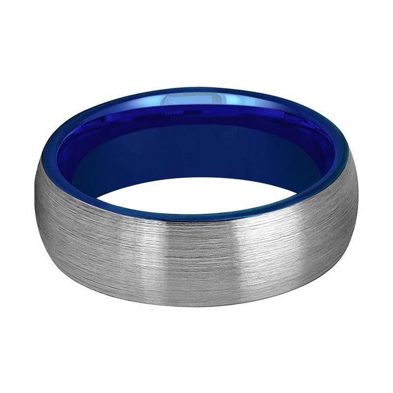LIAM Blue Round Domed Brushed Tungsten Carbide Wedding Ring