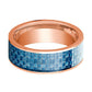 Mens Wedding Band 14K Rose Gold with Blue Carbon Fiber Inlay Flat Polished Design