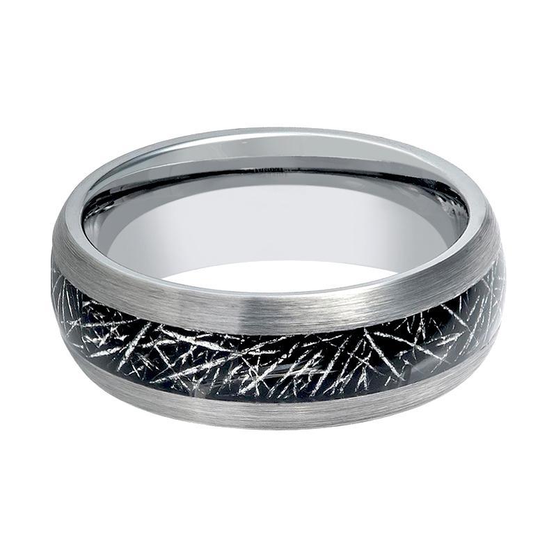 Mens Tungsten Wedding Band Ring w/ Black Meteorite Inay 8mm Tungsten Carbide