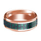14K Rose Gold Wedding Ring with Black & Green Carbon Fiber Inlay Beveled Polished Design