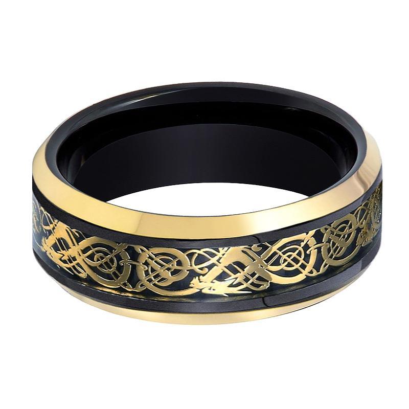 Black Tungsten Polished w/ Gold Celtic Design Cutout Inlay