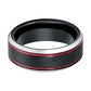 Tungsten Mens Wedding Band Black Wire Brushed w/ Double Red Groove Silver Polished Beveled Edges 8mm Tungsten Carbide Ring