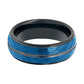 Tungsten Mens Wedding Band Black w/ Blue Hammered Center Black Groove 8mm Tungsten Carbide Ring