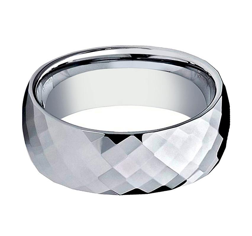 Tungsten Wedding Ring Shiny Polished Faceted Center Domed 6mm, 8mm Tungsten  Carbide Mens & Womens Band