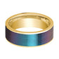 Mens Wedding Band 14K Yellow Gold with Blue/Purple Color Changing Inlaid Flat Polished Design - AydinsJewelry