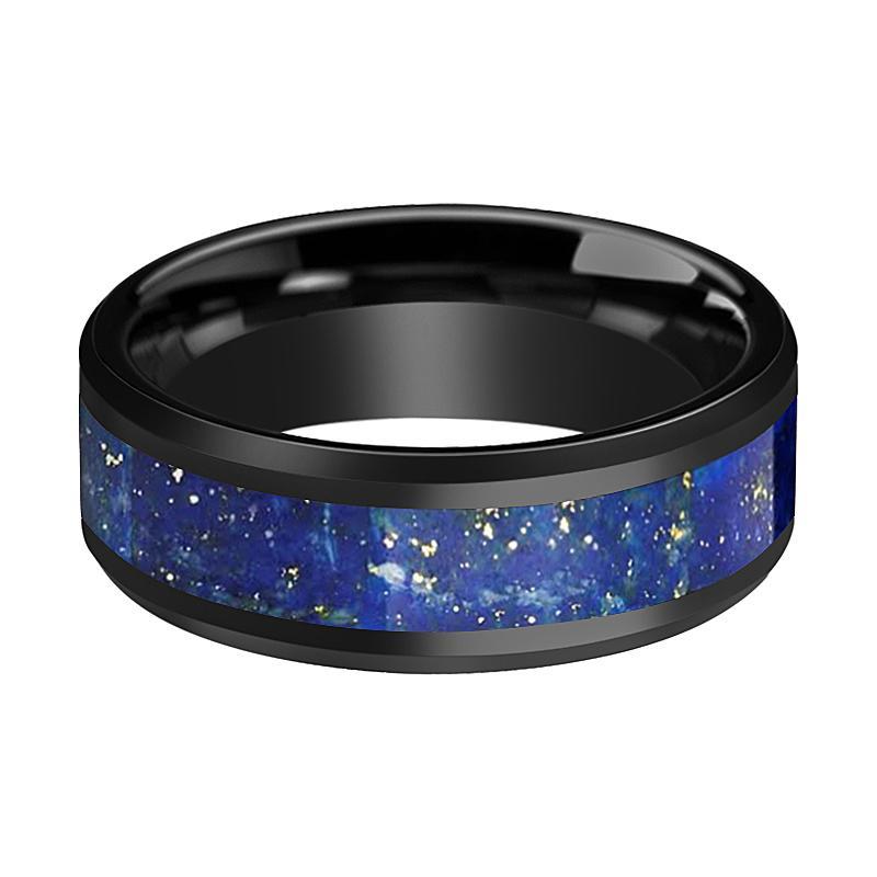 CAELAN Black Ceramic Ring with Blue Lapis Inlay - AydinsJewelry
