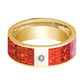 Mens Wedding Band 14K Yellow Gold with Red Opal Inlay & Diamond Flat Polished Design - AydinsJewelry