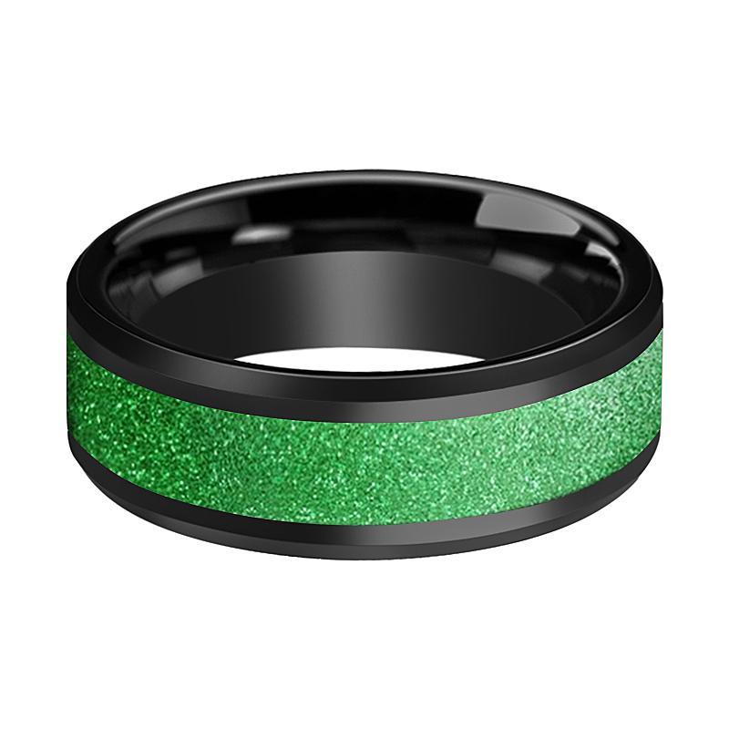 GABRIEL Sparkling Green Inlaid Inside Ceramic Wedding Band - AydinsJewelry