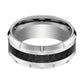 Mens Tungsten Wedding Band w/ Carbon Fiber Inlay & Multiple Grooved Edges 10mm Tungsten Carbide Ring