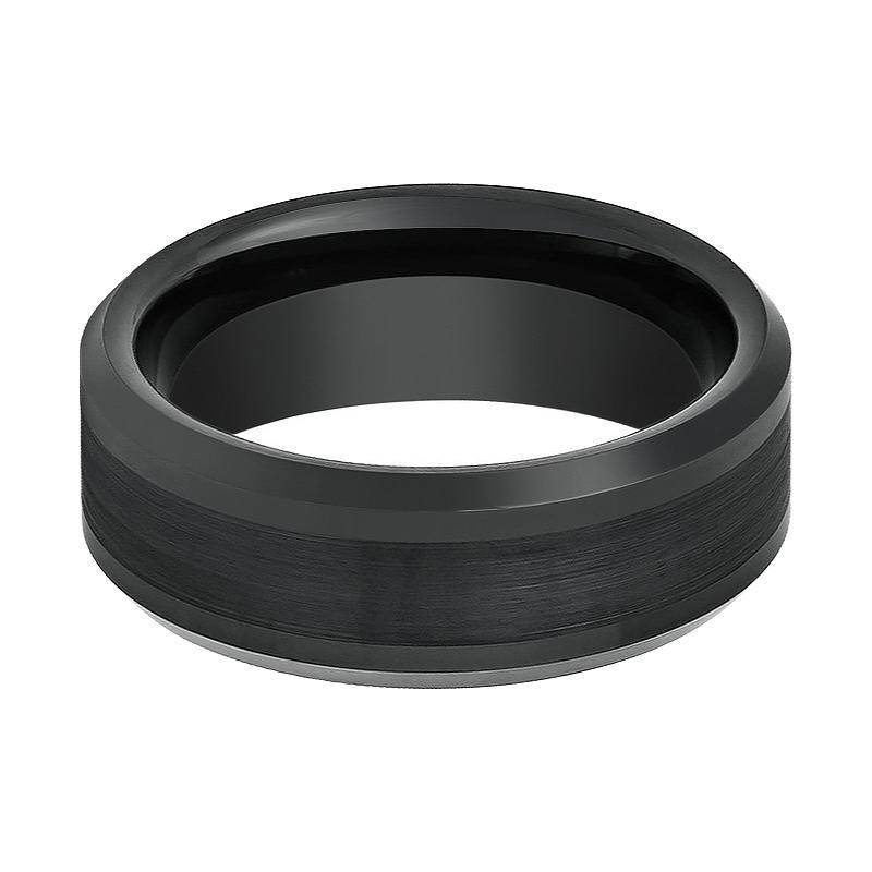Tungsten Ring Black Brushed Center Beveled Edge Wedding Band 8mm Polished Tungsten Carbide Wedding Ring
