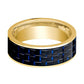 Mens Wedding Band 14K Yellow Gold with Blue & Black Carbon Fiber Inlay Flat Polished Design