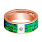 Mens Wedding Band 14K Rose Gold with Emerald Green and Sapphire Blue Opal Inlay and Diamond Flat Polished Design - AydinsJewelry