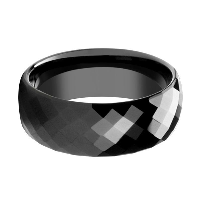 Tungsten Carbide Black Diamond Faceted Wedding Ring 4mm, 6mm, 8mm