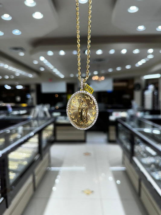 14k yellow gold 2.11 carat Virgin Lady Guadalupe Diamond Pendant