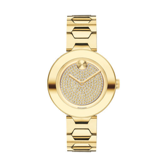Movado Bold Women's 32mm Pale Gold Stainless Steel & Pavé Crystal Dial ...