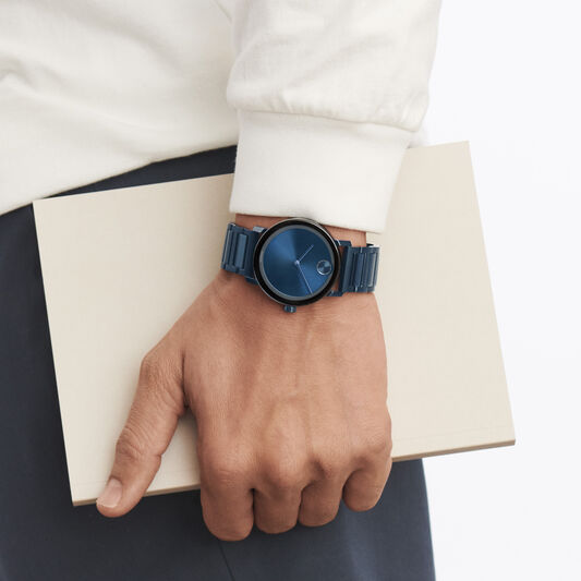 Blue movado watch men's sale