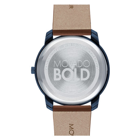 Movado Bold 42mm Mens Blue Ion Plated Steel Case With Leather Strap 36 Monica Jewelers