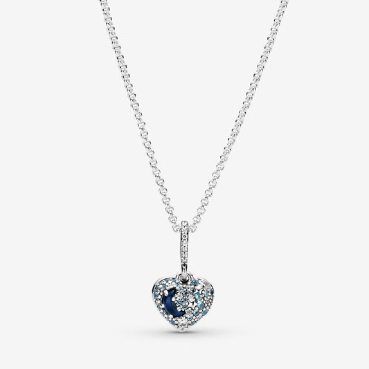 Sparkling Blue Moon & Stars Heart Necklace