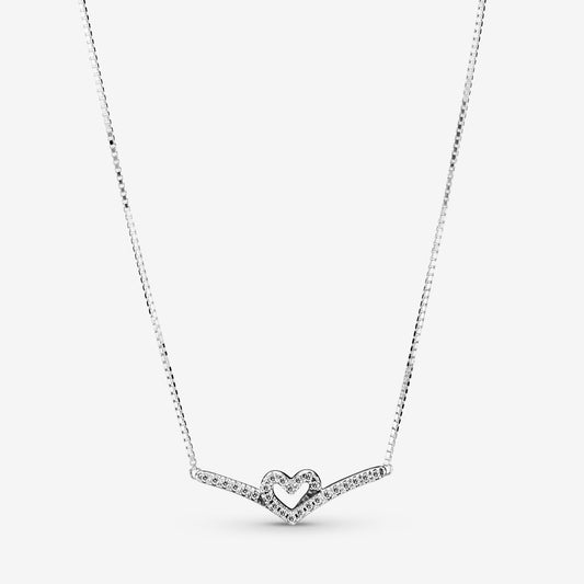 Sparkling Wishbone Heart Collier Necklace