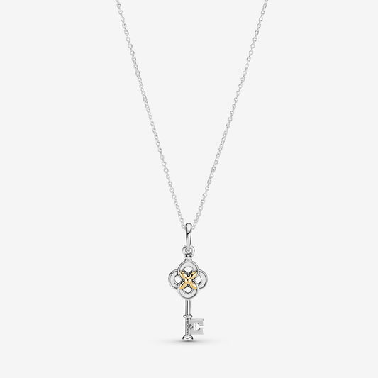 Two-tone Key & Flower Necklace