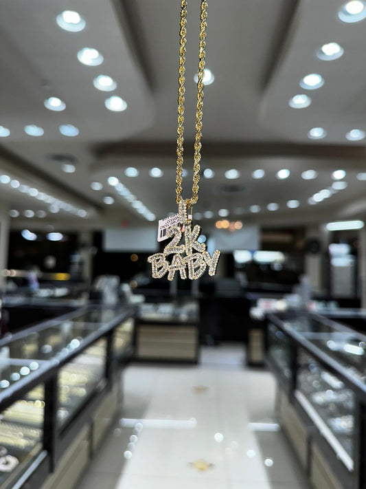 2K Baby Baguette 2.70ct Diamond Pendant 10k yellow gold