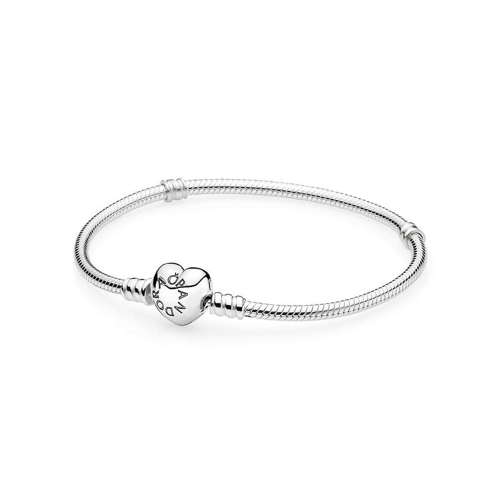 PANDORA Silver Charm Bracelet with Heart Clasp – Monica Jewelers