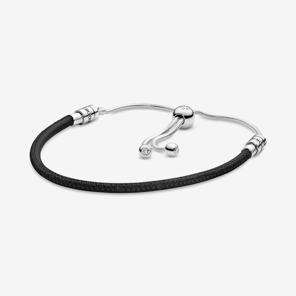 Pandora Moments Black Leather Slider Bracelet