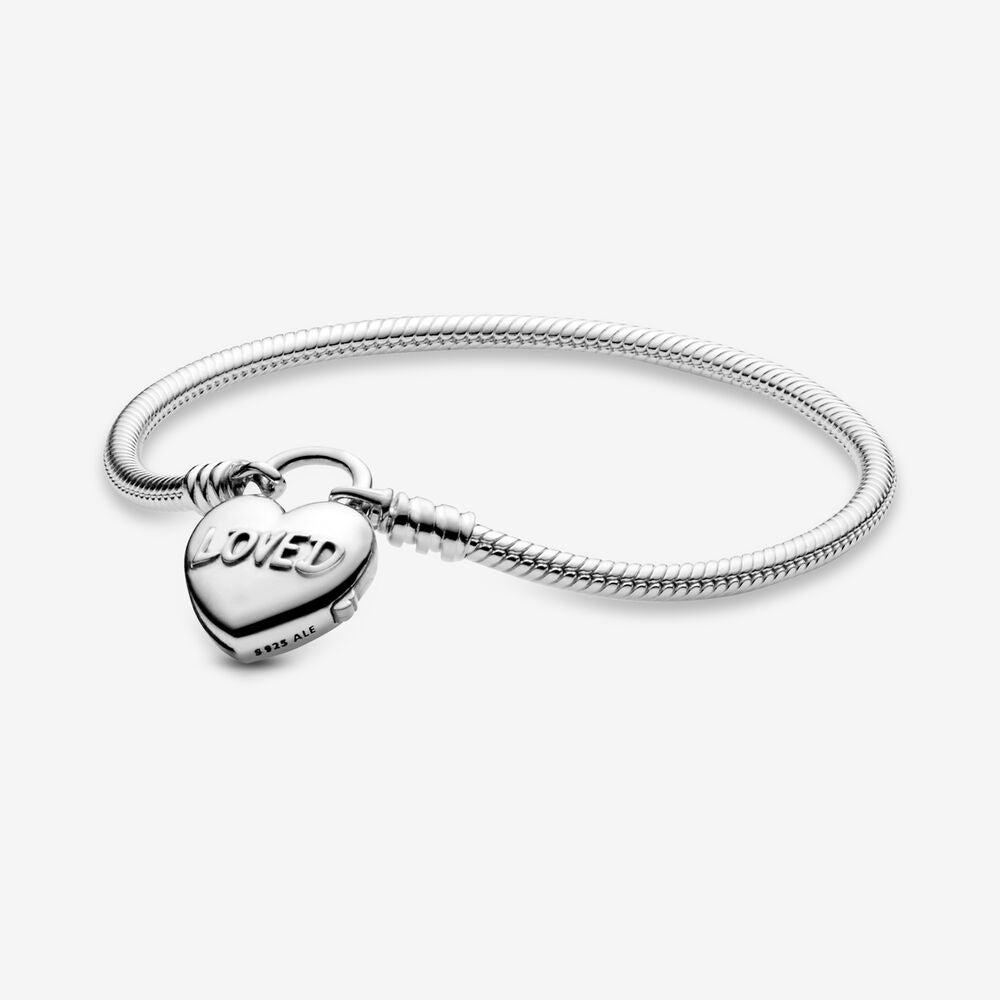 Pandora Moments Heart Padlock Clasp Snake Chain Bracelet