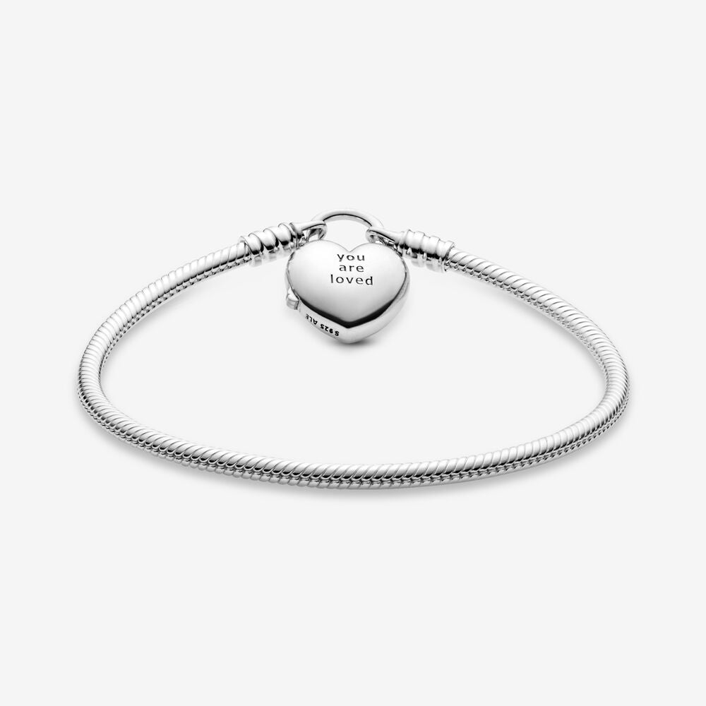 Pandora Moments Heart Padlock Clasp Snake Chain Bracelet