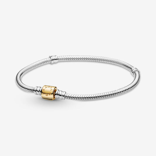 Pandora Moments Two-tone Barrel Clasp Snake Chain Bracelet