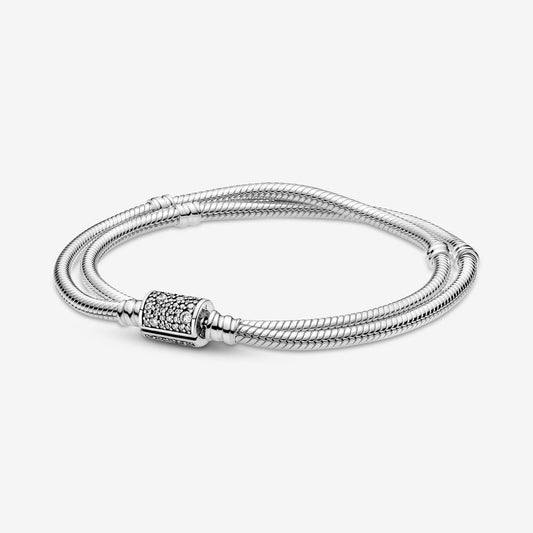 Pandora Moments Double Wrap Barrel Clasp Snake Chain Bracelet/Necklace