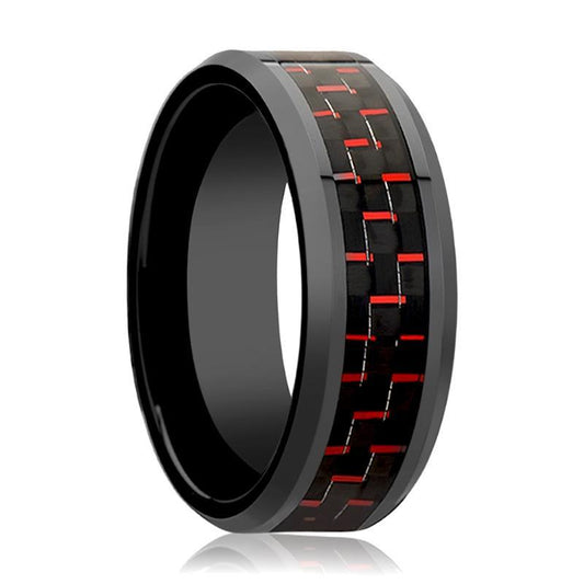 AMORY Black & Red Carbon Fiber Ceramic Couples Wedding Band