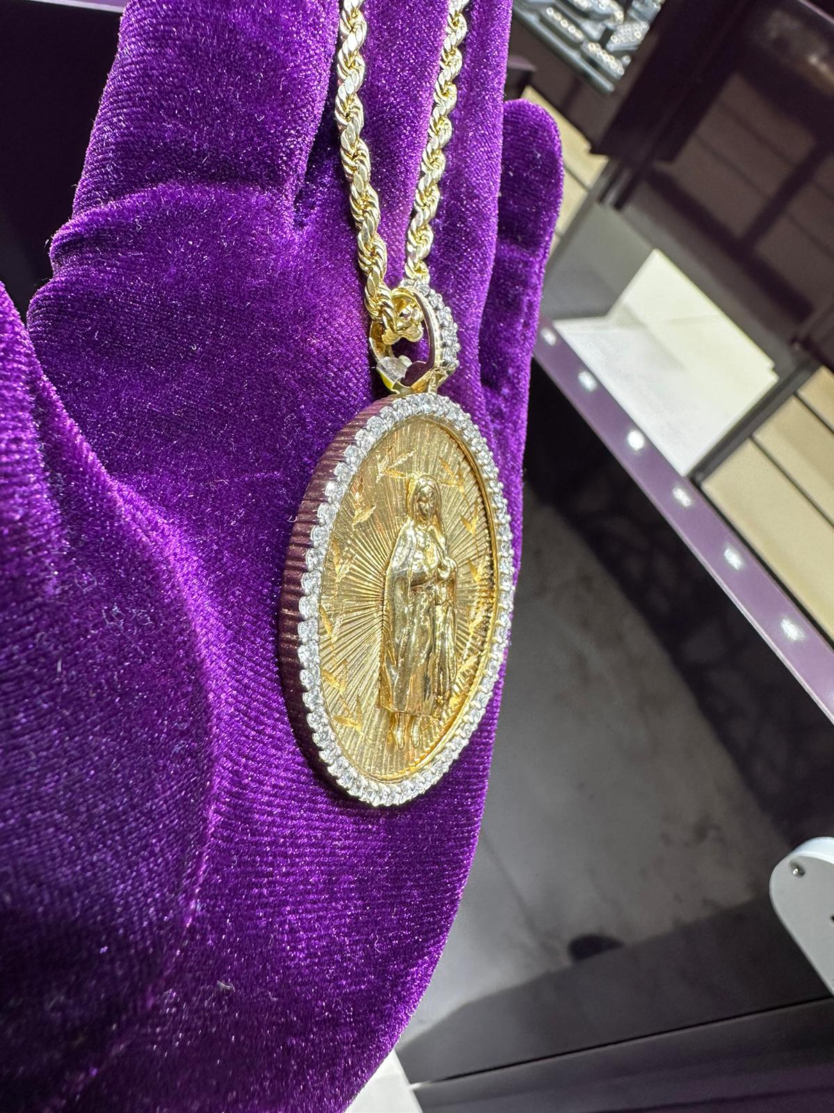 14k yellow gold 2.11 carat Virgin Lady Guadalupe Diamond Pendant