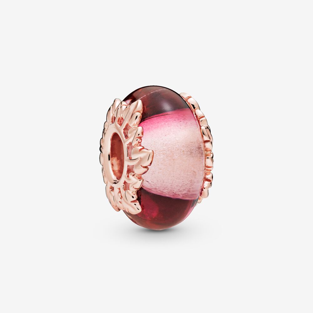 Pink Murano Glass & Leaves Charm