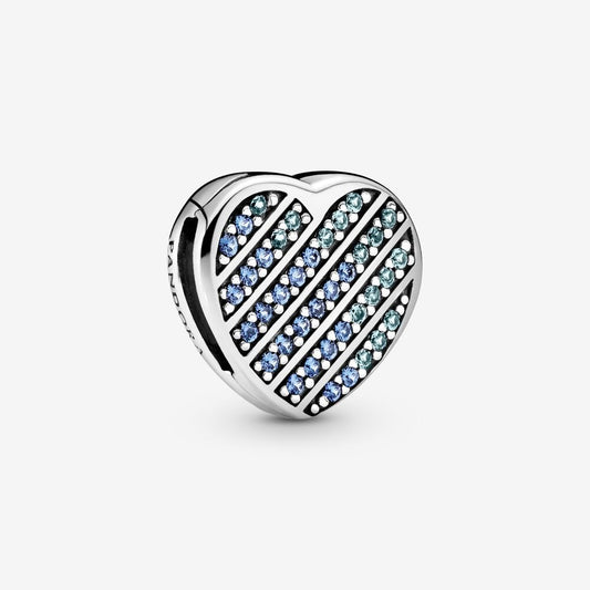 Blue Pavé Heart Clip Charm