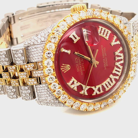 1601 Yellow gold/ Stainless steel Jubilee with Red Roman Numeral Diamond dial 14 carats