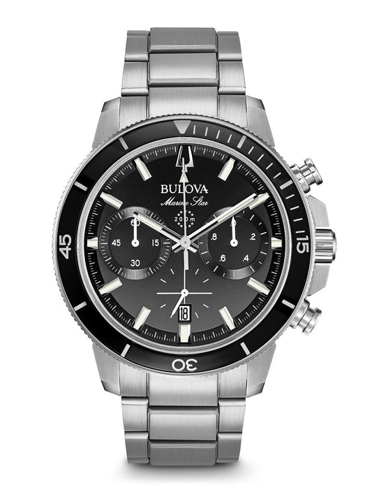 Bulova Mens Black Dial Marine Star with black bezel 96B272