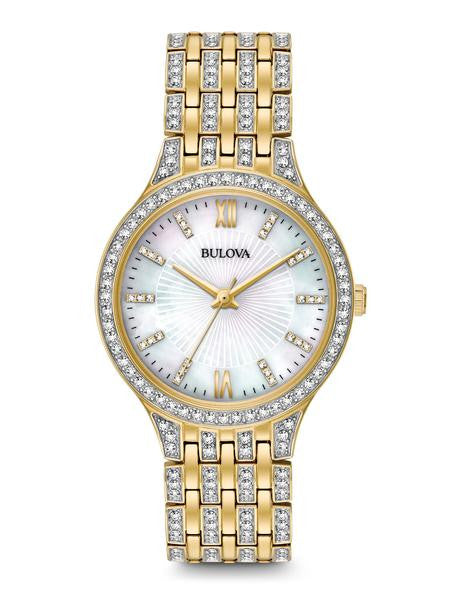 Ladies' Bulova Crystal Mother-of-Pearl Dial Gold-Tone Watch 98L234