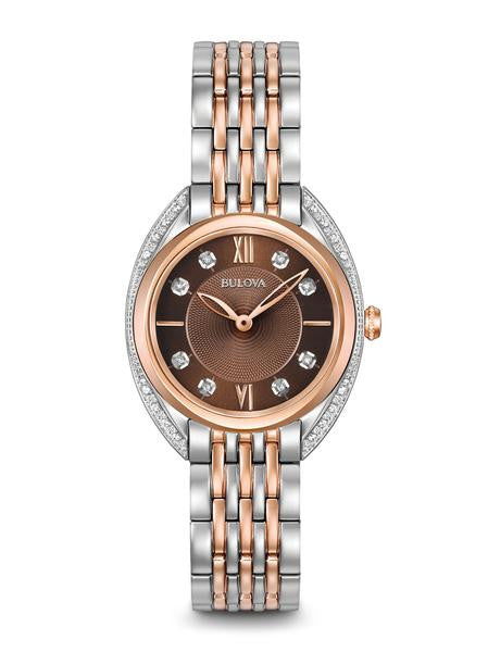 Bulova Ladies Rose tone stainless Diamond Chocolate watch 98R230