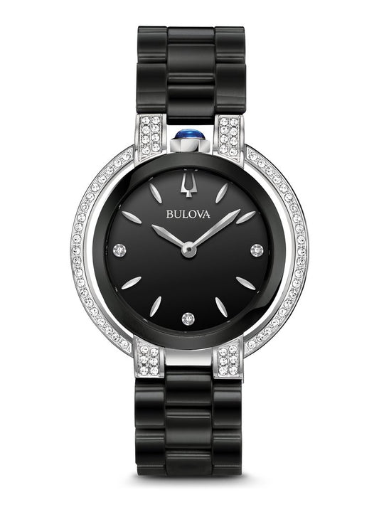 Bulova Rubaiyat 73 Diamond Ceramic Black Glossy tone watch Black Diamond Dial 98R266